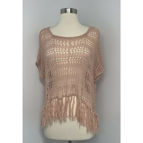 Lapis Sweaters - Lapis Womens Open Knit Sweater One Size Pale Pink Casual Popover Fringe Boho